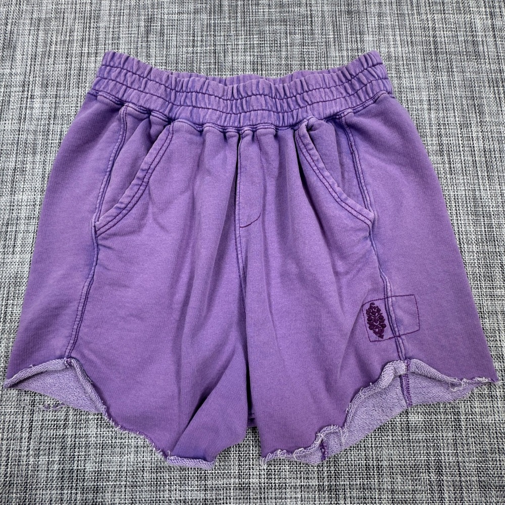 Free People FP Movement Womens Medium Purple Raw Hem Sweat Shorts Cotton Blend